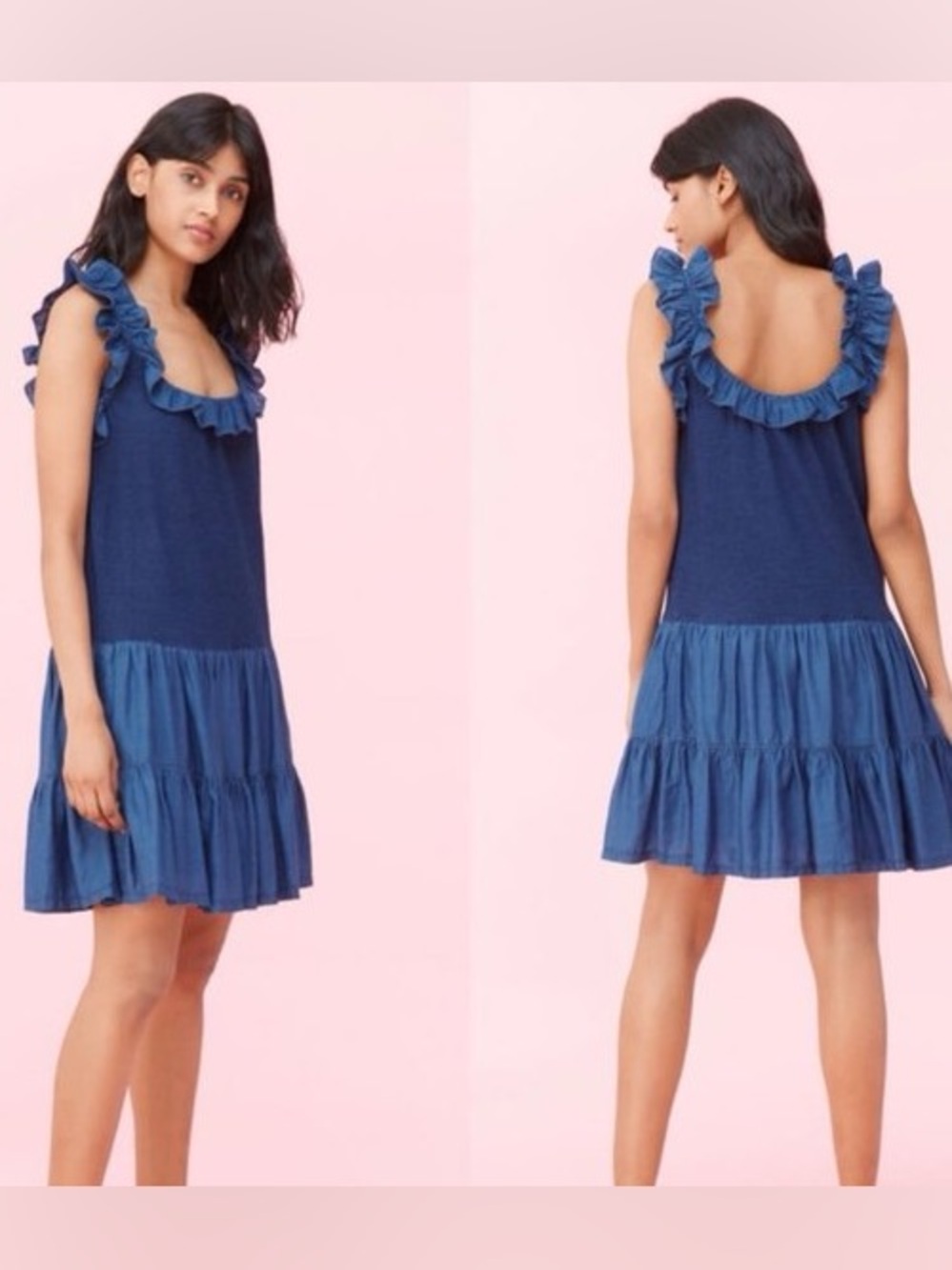 Rebecca Taylor Navy Ruffle Tiered Mini Dress
